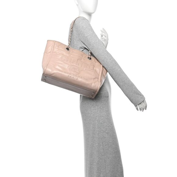 Chanel Glazed Calfskin Small Deauville Tote Light Pink Shopper Shoulder Bag - Picture 3 of 10